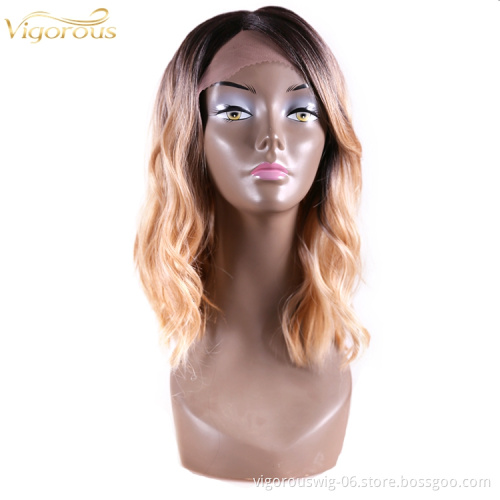 Vigorous wholesale hand tied natural hot sale curly deep part bob ombre full synthetic hd lace front wig for black women